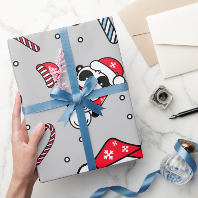 Adorable Panda Snowman Christmas Holiday Cute Wrap Wrapping Paper (Gifting)