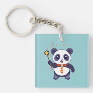 adorable panda wearing orange-yellow tie key ring