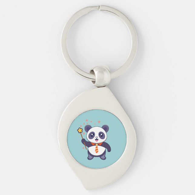 adorable panda wearing orange-yellow tie  key ring (Front)