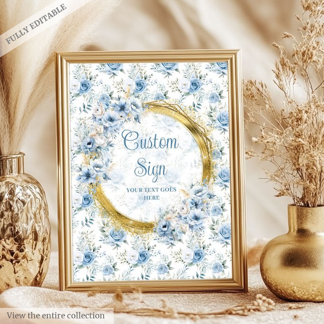 Adorable pastel blue flowers gold boho custom sign (Adorable pastel blue flowers gold boho custom sign)