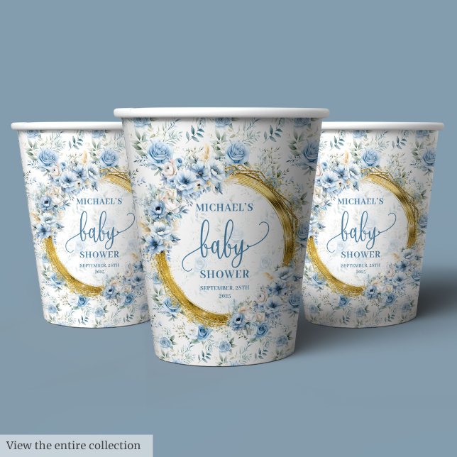 Adorable Pastel Blue Gold Personalised Paper Cups (Adorable Pastel Blue Gold Personalized Paper Cups

)