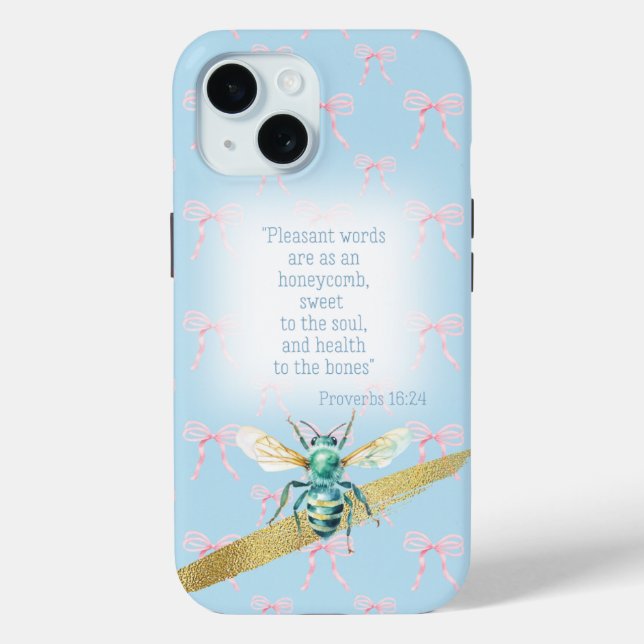 Adorable Pastel Blue Pink Bow Bible Turquoise Bee Case-Mate iPhone Case (Back)