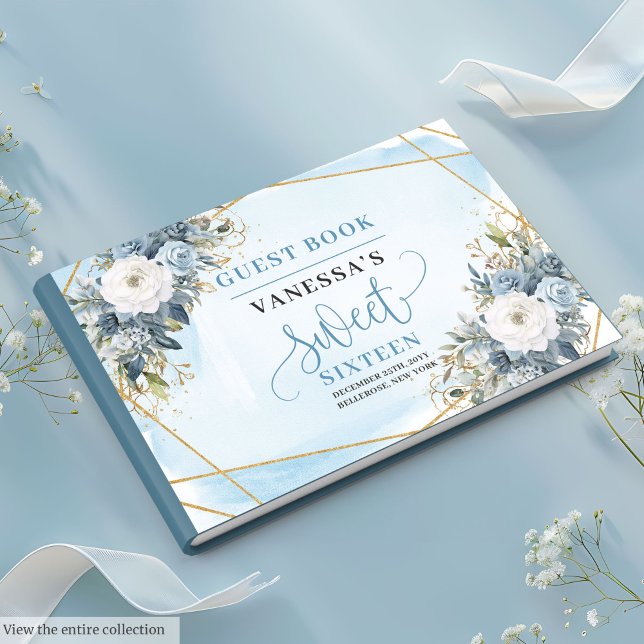 Adorable Pastel Blue White Floral Sweet Sixteen  Guest Book (Adorable Pastel Blue White Floral Sweet Sixteen Guest Book)