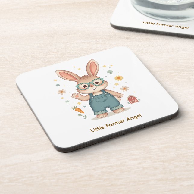 Adorable Pastel Bunny Farmer - Decorative Coaster (Left Side)