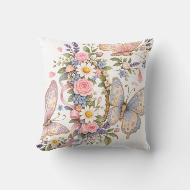Adorable Pastel Butterfly Art  Cushion (Front)