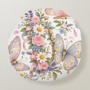 Adorable Pastel Butterfly Art Round Cushion