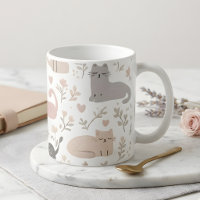 Adorable Pastel Cat & Floral Pattern Coffee