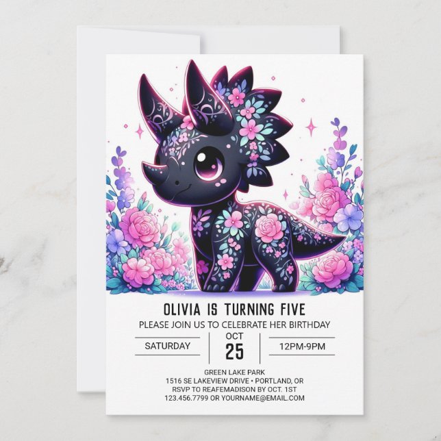 Adorable Pastel Dinosaur Digital Birthday Invitation (Front)