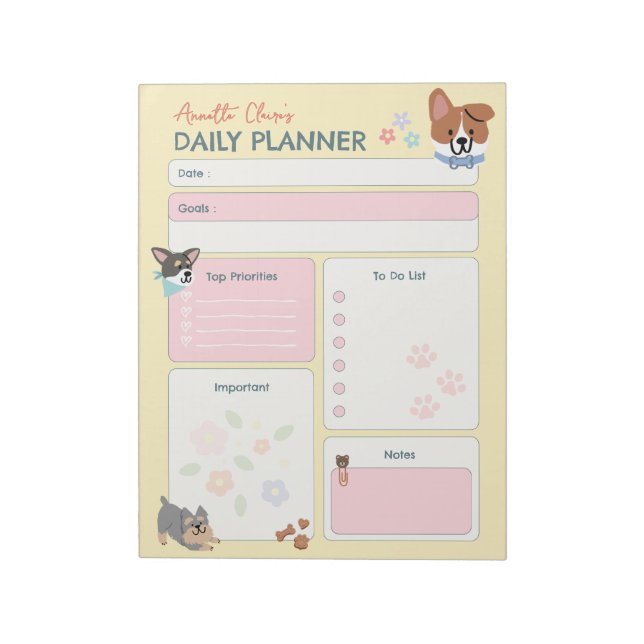 Adorable Pastel Dog Lover Daily Planner To Do List Notepad (Rotated)