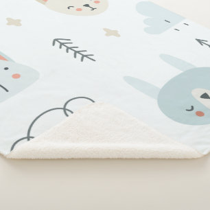 Adorable pastel doll pattern kids sherpa blanket