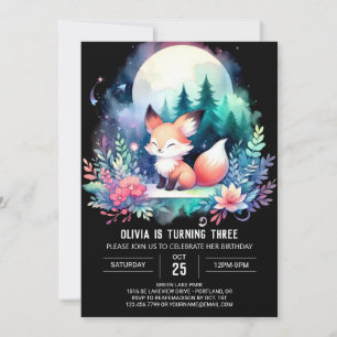 Adorable Pastel Fox Birthday digital  Invitation