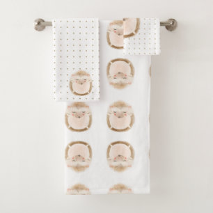 Adorable pastel pattern Hedgehog white brown Bath Towel Set