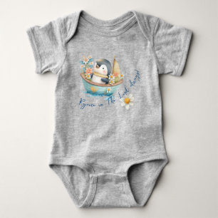 Adorable Pastel Watercolor Penguin Boat Flowers Baby Bodysuit