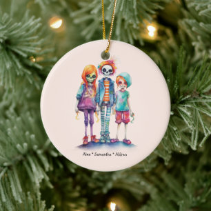 Adorable Pastel Zombie Trio - Cute Halloween Ceramic Tree Decoration
