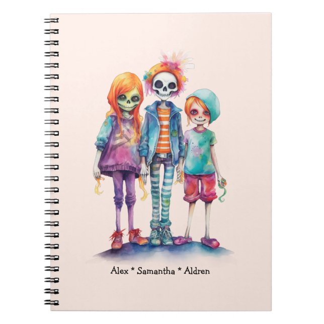 Adorable Pastel Zombie Trio - Cute Halloween Notebook (Front)