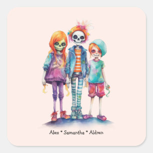Adorable Pastel Zombie Trio - Cute Halloween Square Sticker