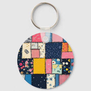 Adorable Patchwork Design, Playful Pattern Key Ring