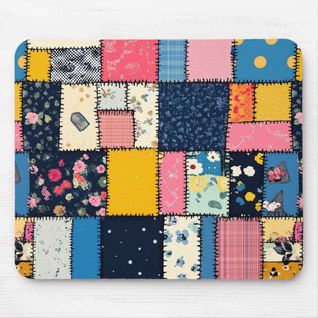 Adorable Patchwork Design, Playful Pattern Mouse Pad (Front)
