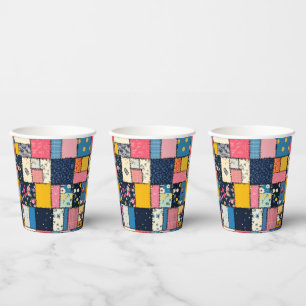 Adorable Patchwork Design, Playful Pattern Paper Cups