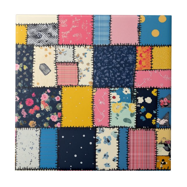Adorable Patchwork Design, Playful Pattern Tile (Front)