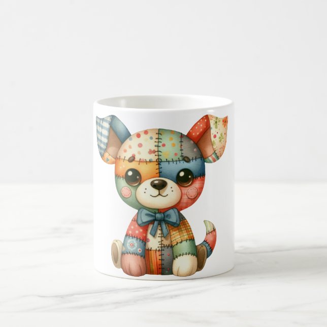 Adorable Patchwork Dog #5 Digital Art Coffee Mug (Center)