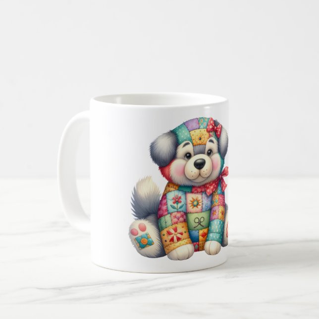 Adorable Patchwork Dog #9 Digital Art Coffee Mug (Front Left)