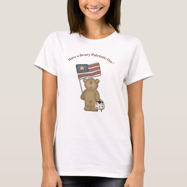 Adorable Patriotic Country Teddy Bear and Lamb T-S T-Shirt (Front)