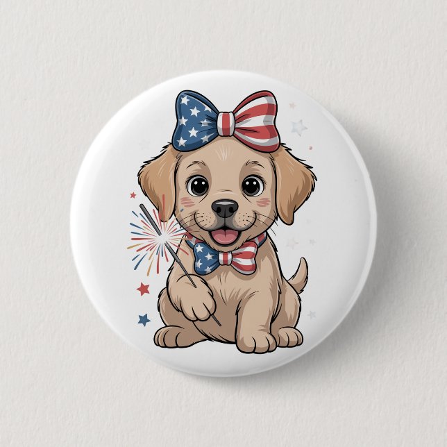 Adorable Patriotic Puppy 4th of July Celebration 6 Cm Round Badge (Front)