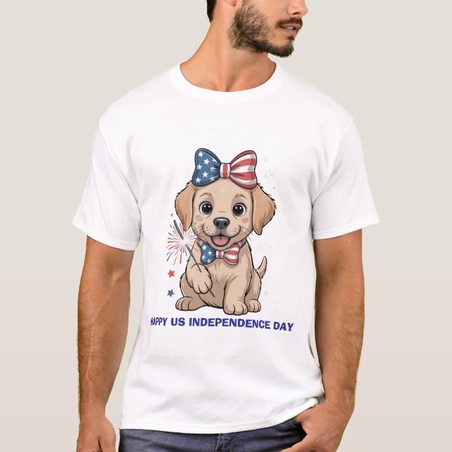 Adorable Patriotic Puppy 4th of July Celebration T-Shirt (Front)