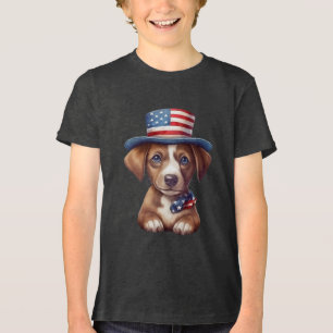 Adorable Patriotic Puppy in American Hat Tri-Blend Shirt