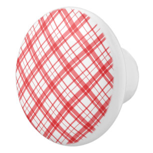 Adorable pattern of tartan plaid pink and white ceramic knob