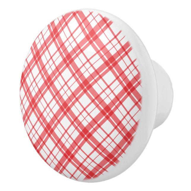 Adorable pattern of tartan plaid pink and white ceramic knob (Right)