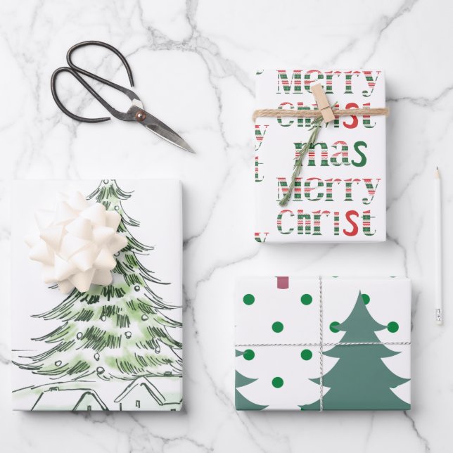 Adorable pattern Xmas modern trendy green tree dot Wrapping Paper Sheet (Front)