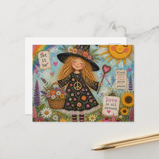 Adorable Peace Witch Postcard (Front/Back In Situ)