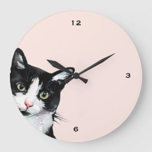 Adorable Peeking Cat Blush Clock