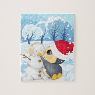 Adorable Penguin And Snowman Kid's Puzzle