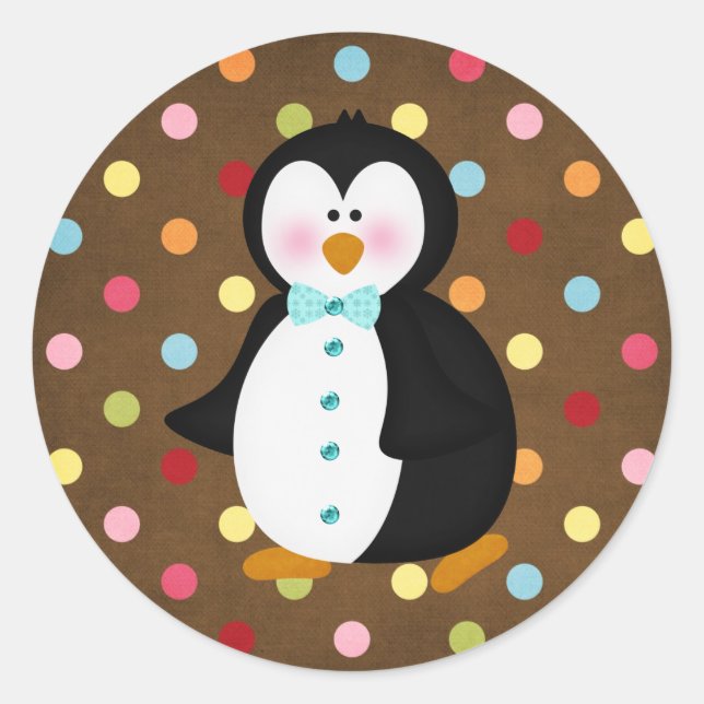 adorable Penguin Classic Round Sticker (Front)
