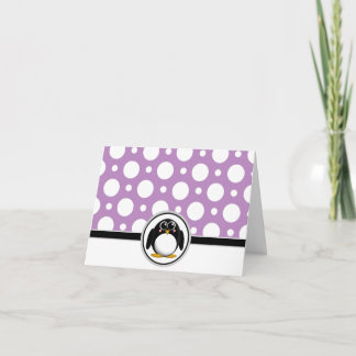 Adorable Penguin custom Purple Polka Dot Cards