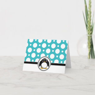 Adorable Penguin custom Turquoise Polka Dot Cards