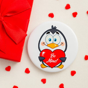 Adorable Penguin Holding Be Mine Heart  7.5 Cm Round Badge