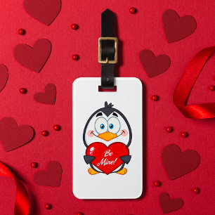 Adorable Penguin Holding Be Mine Heart  Luggage Tag