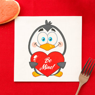 Adorable Penguin Holding Be Mine Heart  Napkin