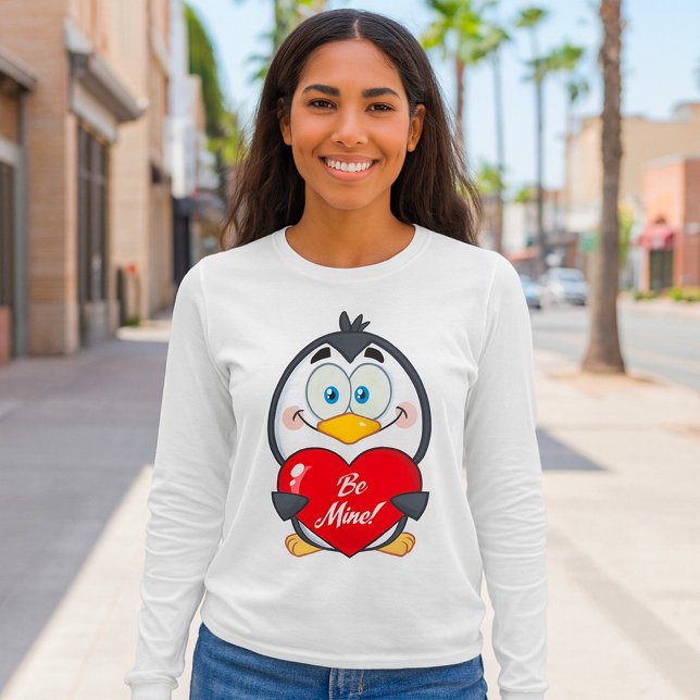 Adorable Penguin Holding Be Mine Heart  T-Shirt (Creator Uploaded)