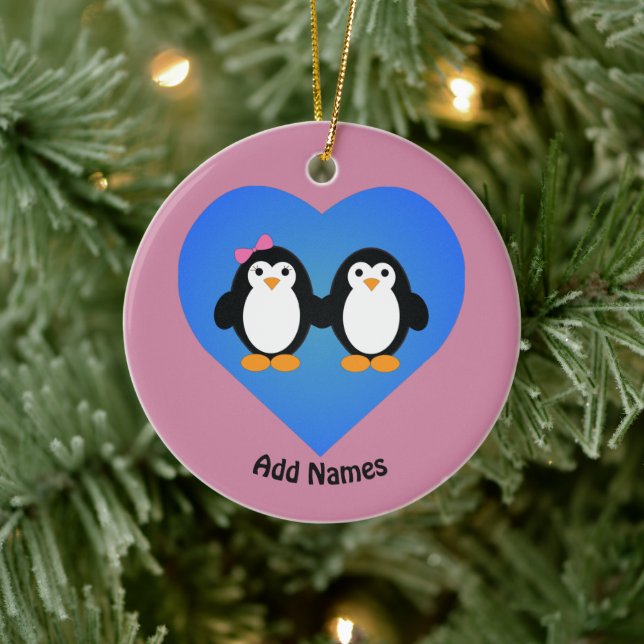 Adorable Penguin Love Ceramic Tree Decoration (Tree)