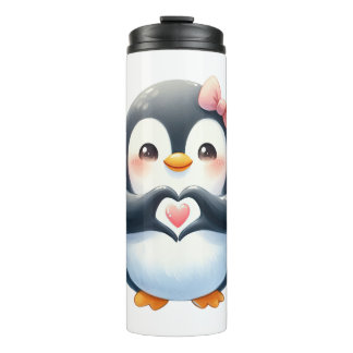 Adorable Penguin Sending a Heart - Thermal Tumbler