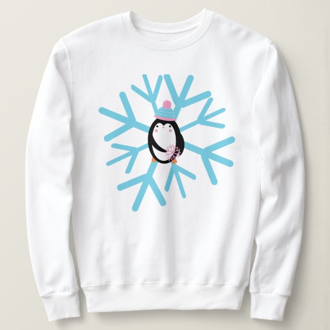 Adorable Penguin Snowflake Christmas Winter Sweatshirt (Design Front)