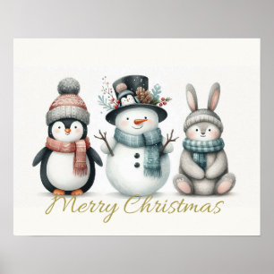 Adorable Penguin, Snowman & Bunny “Merry Christmas Poster