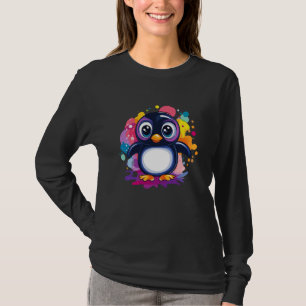 Adorable Penguin with Colorful Paint Splash Backgr T-Shirt