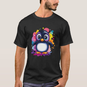 Adorable Penguin with Colorful Paint Splash Backgr T-Shirt