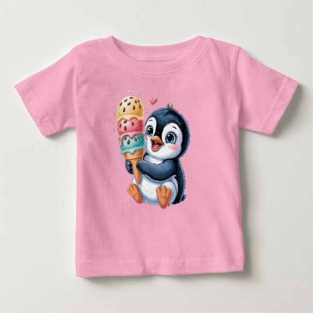 Adorable Penguin with Ice Cream Cute Kids T-Shirt (Front)